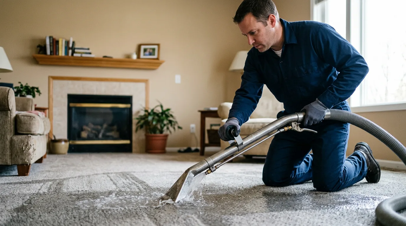 Water damage restoration technician working near Wycombe, PA